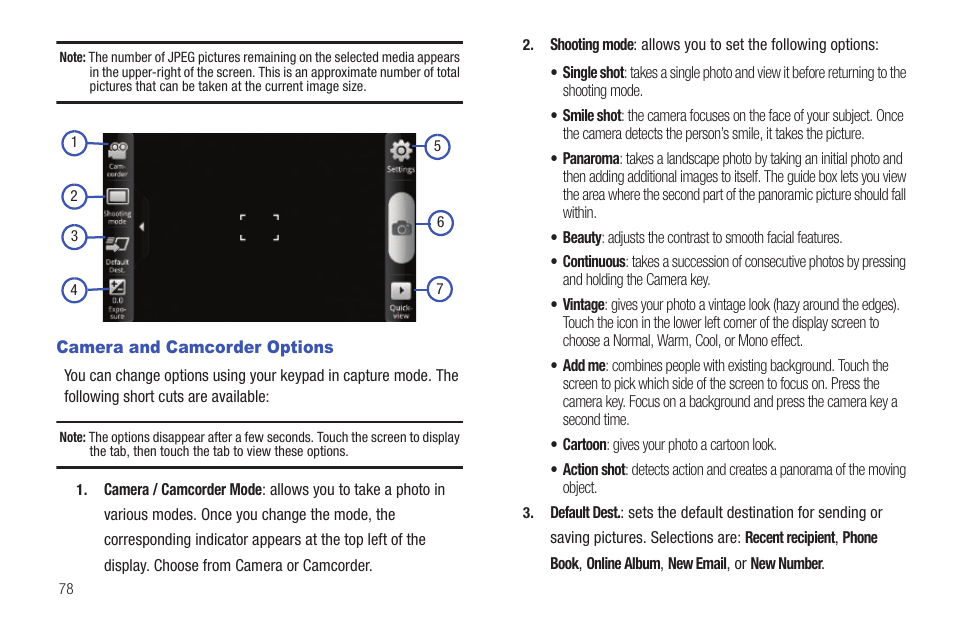 Camera and camcorder options | Samsung Vibrant SGH-t959 User Manual | Page 82 / 193