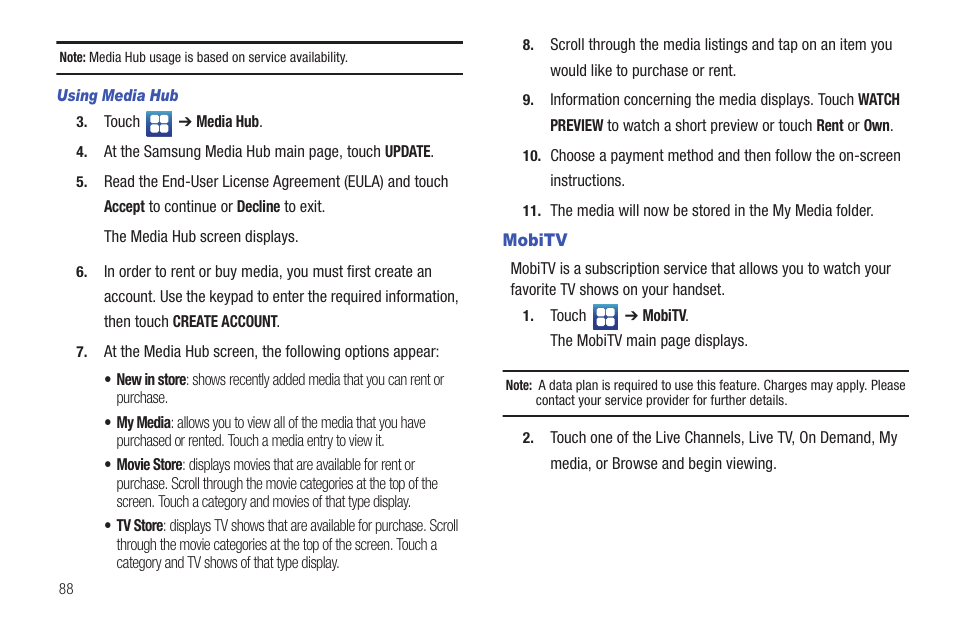 Mobitv | Samsung Vibrant SGH-t959 User Manual | Page 92 / 193