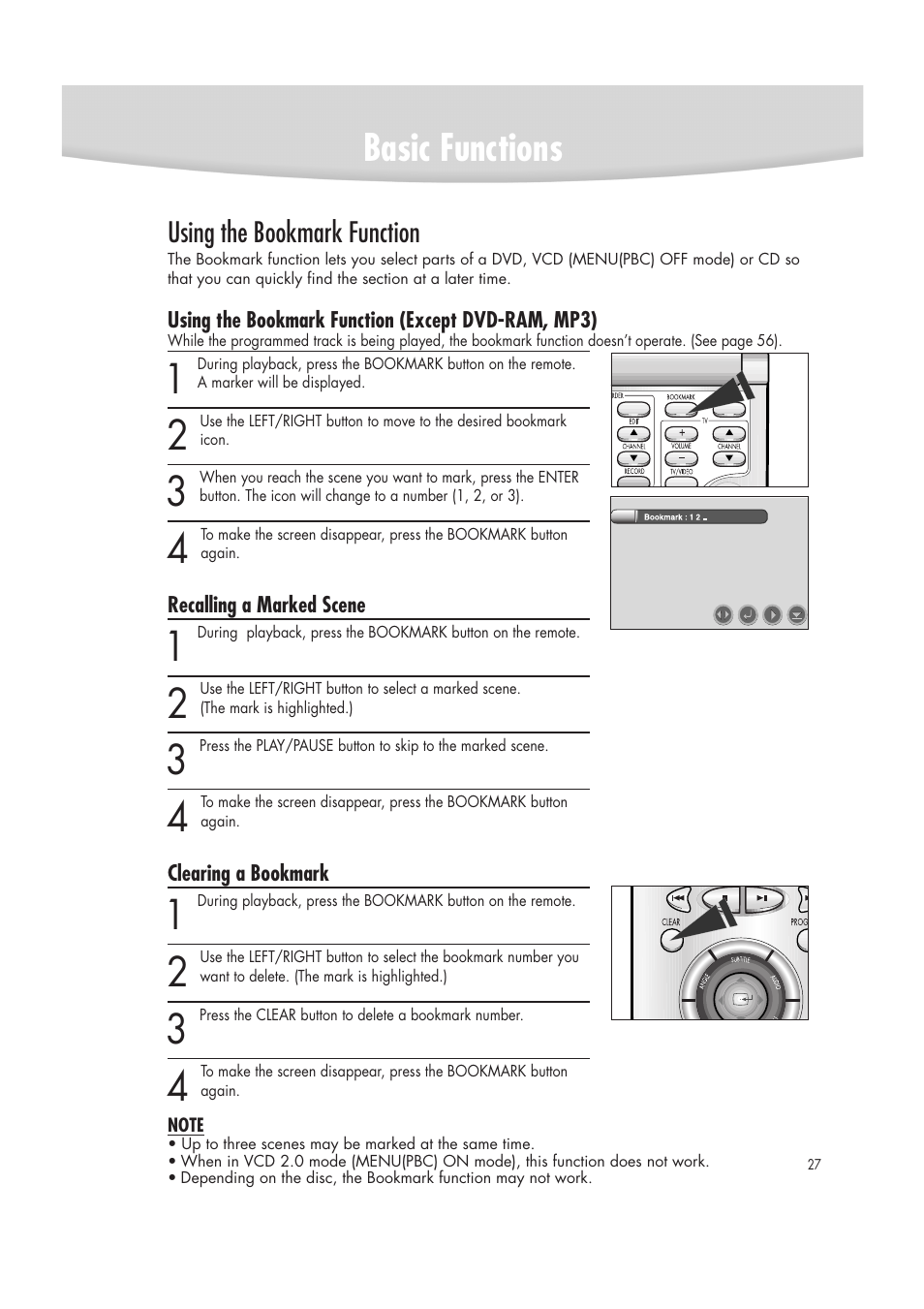 Basic functions | Samsung DVD-R2000 User Manual | Page 27 / 65