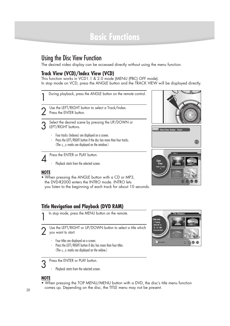 Basic functions, Using the disc view function | Samsung DVD-R2000 User Manual | Page 28 / 65