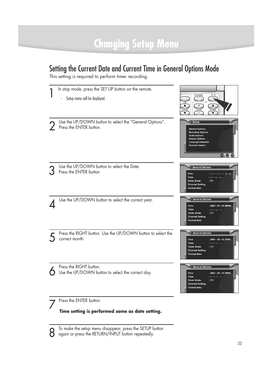 Changing setup menu | Samsung DVD-R2000 User Manual | Page 33 / 65