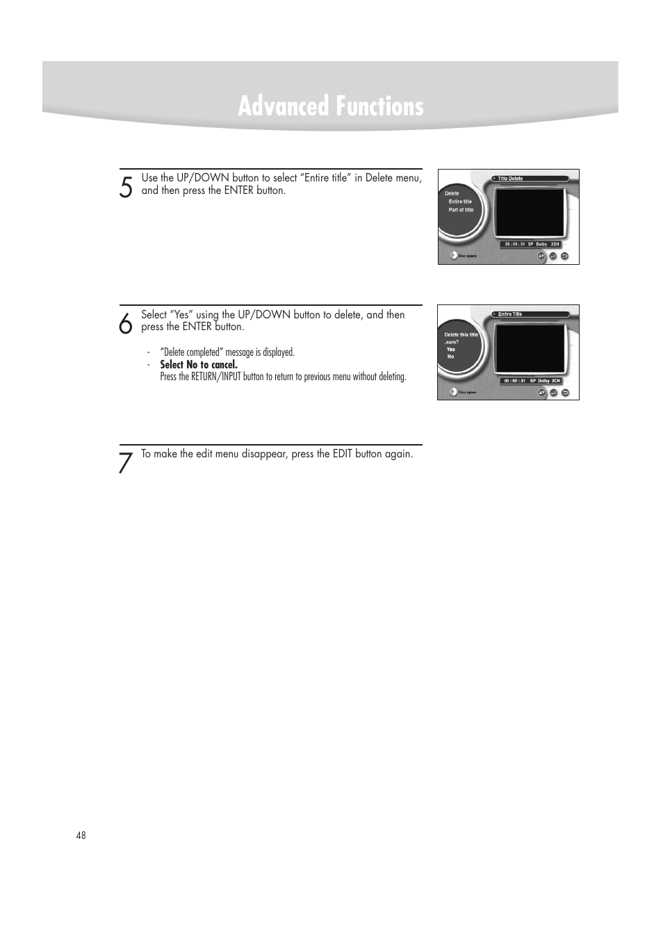 Advanced functions | Samsung DVD-R2000 User Manual | Page 48 / 65