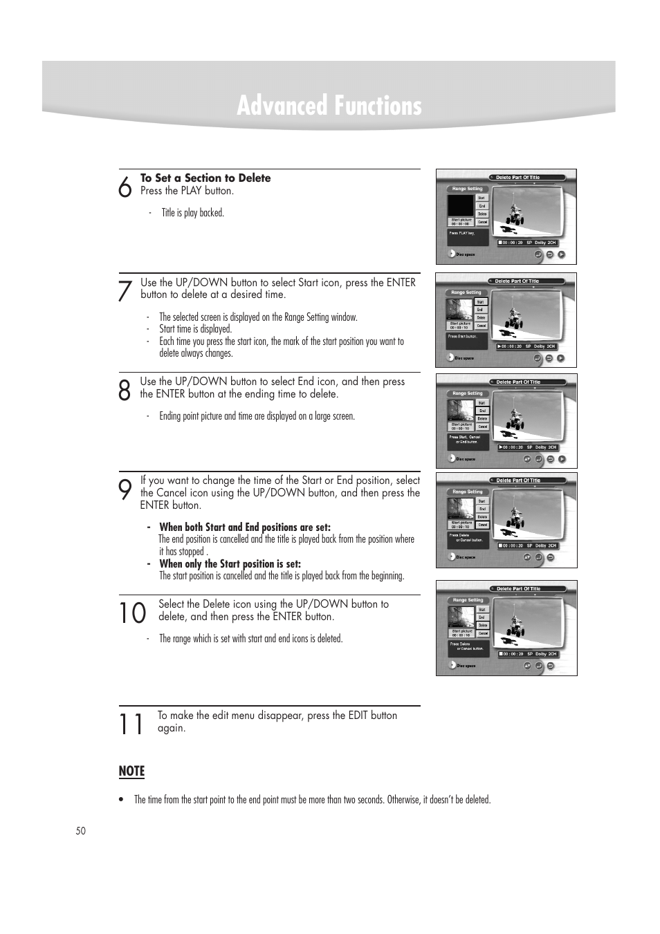 Advanced functions | Samsung DVD-R2000 User Manual | Page 50 / 65