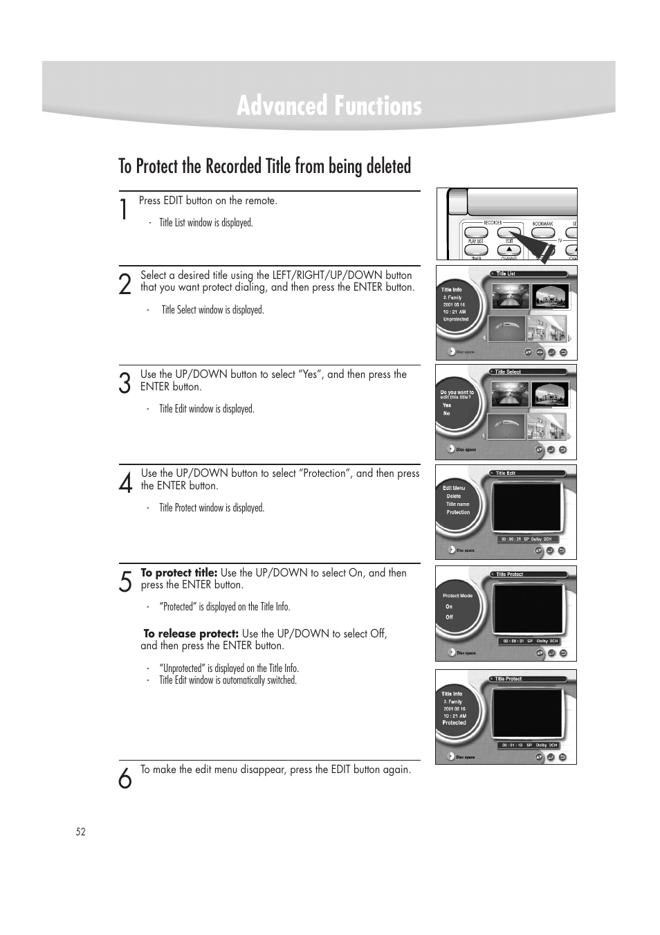 Advanced functions | Samsung DVD-R2000 User Manual | Page 52 / 65