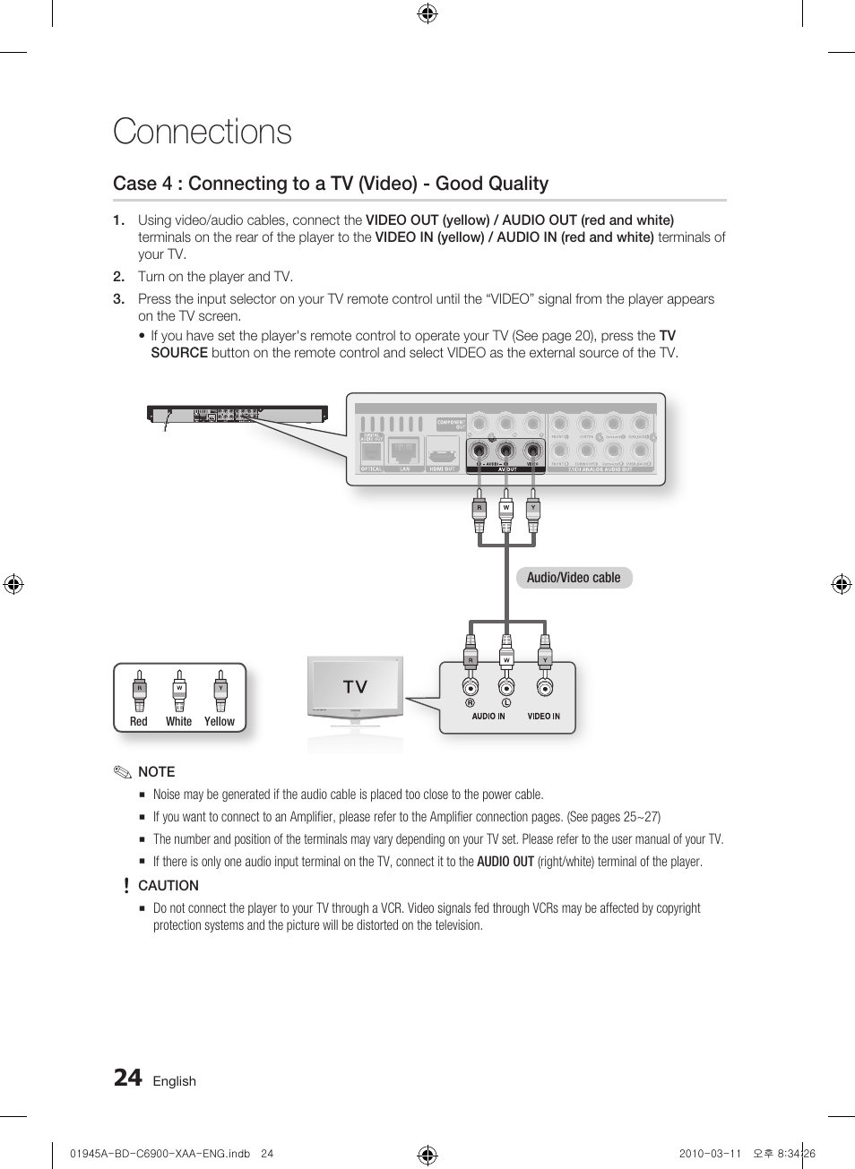 Case 4 : connecting to a tv (video) - good quality, Connections | Samsung BD-C6900 User Manual | Page 24 / 70