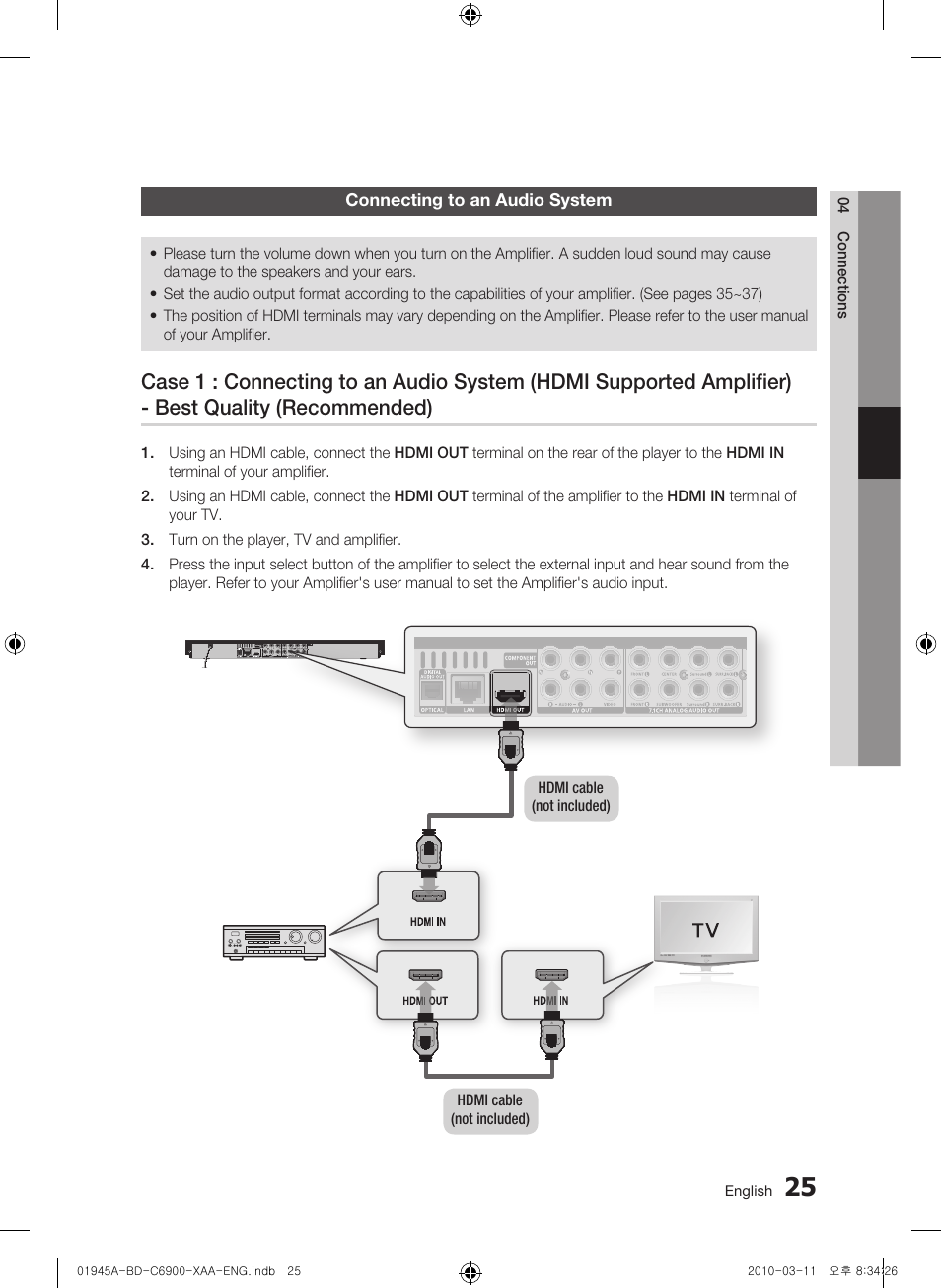 Connecting to an audio system | Samsung BD-C6900 User Manual | Page 25 / 70