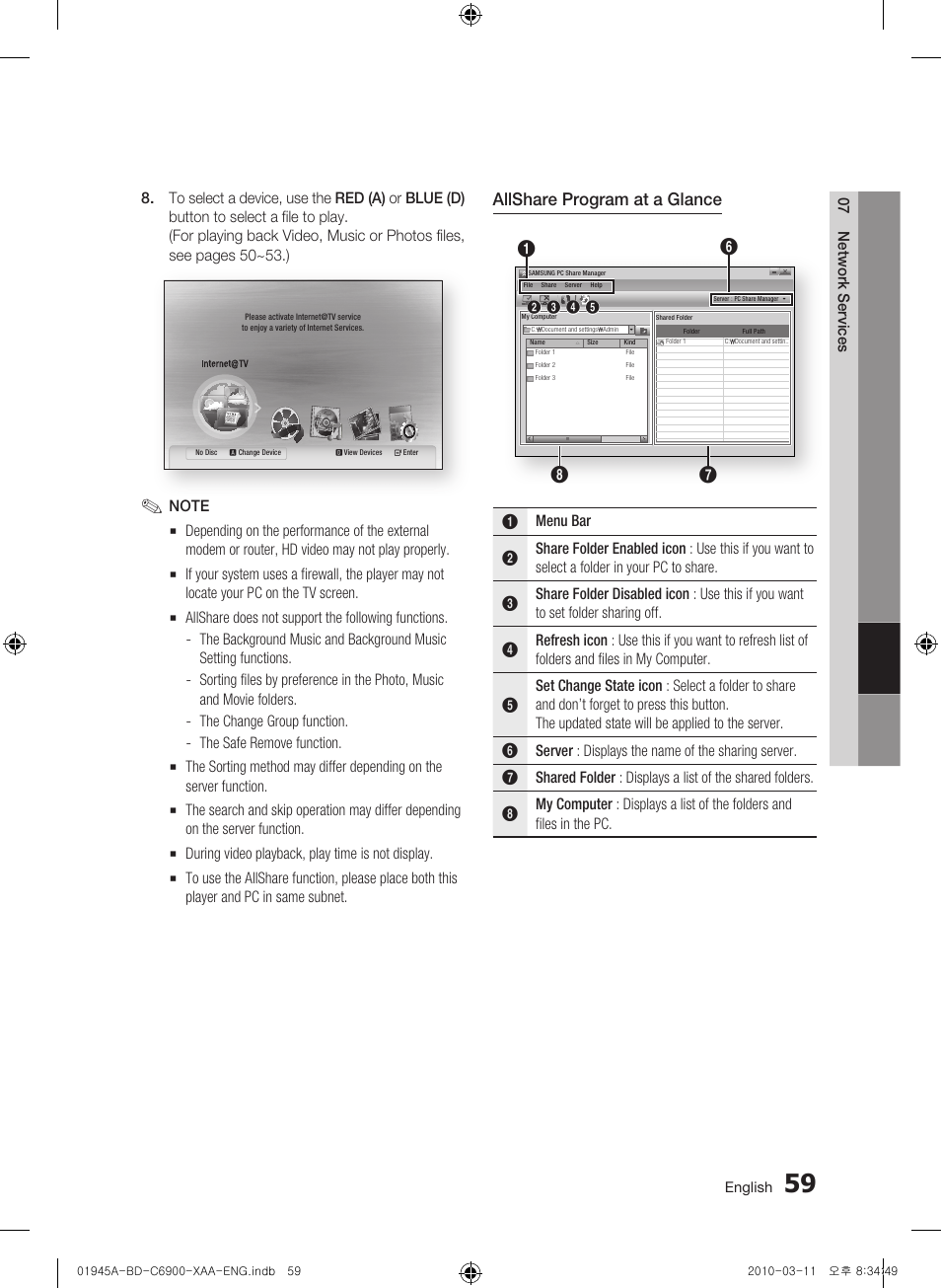 Allshare program at a glance | Samsung BD-C6900 User Manual | Page 59 / 70