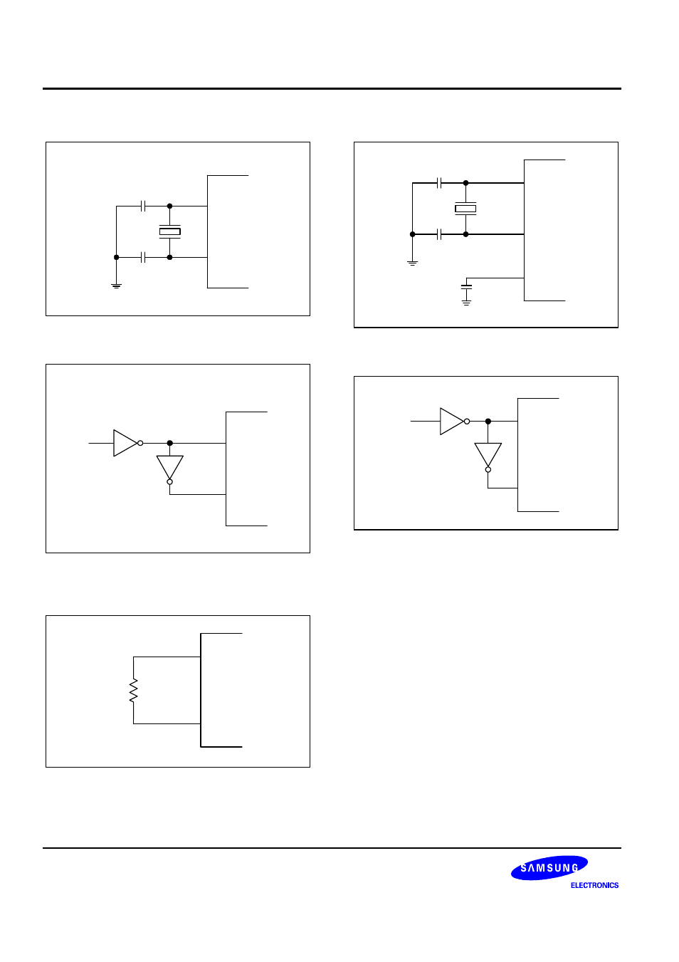 Main oscillator circuits, Sub oscillator circuits, Figure 7-1. crystal/ceramic oscillator (fx) | Figure 7-2. external oscillator (fx), Figure 7-3. rc oscillator (fx), Figure 7-4. crystal oscillator (fxt), Figure 7-5. external oscillator (fxt) | Samsung S3C8275X User Manual | Page 223 / 324