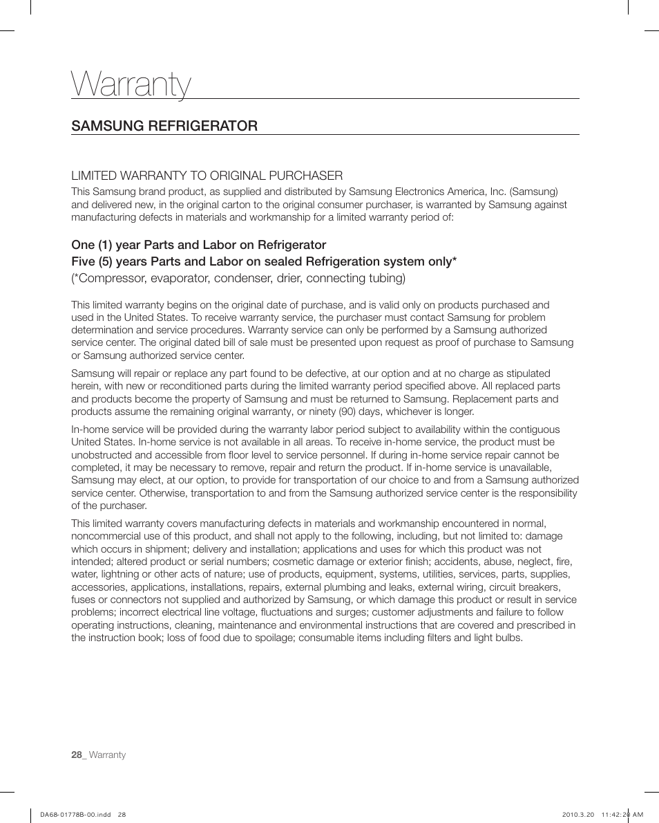 Warranty | Samsung RB217AB User Manual | Page 28 / 32