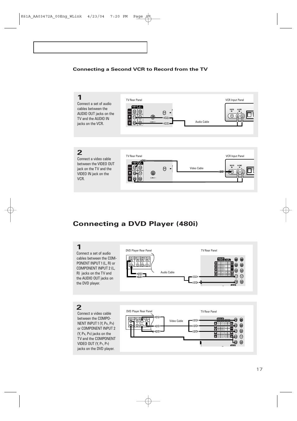 Connecting a dvd player (480i) | Samsung CL32A20HE User Manual | Page 17 / 80