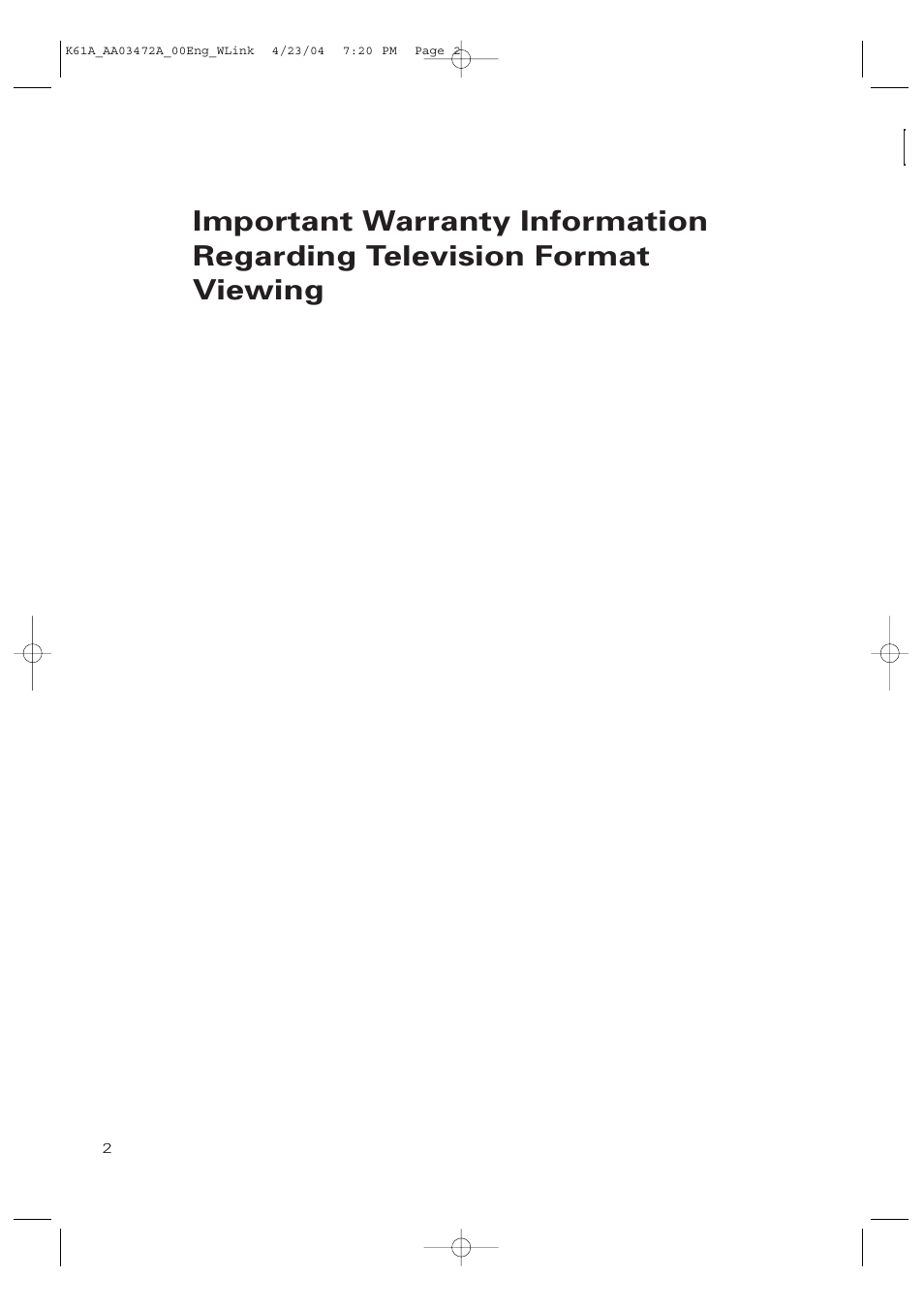 Important warranty information | Samsung CL32A20HE User Manual | Page 2 / 80