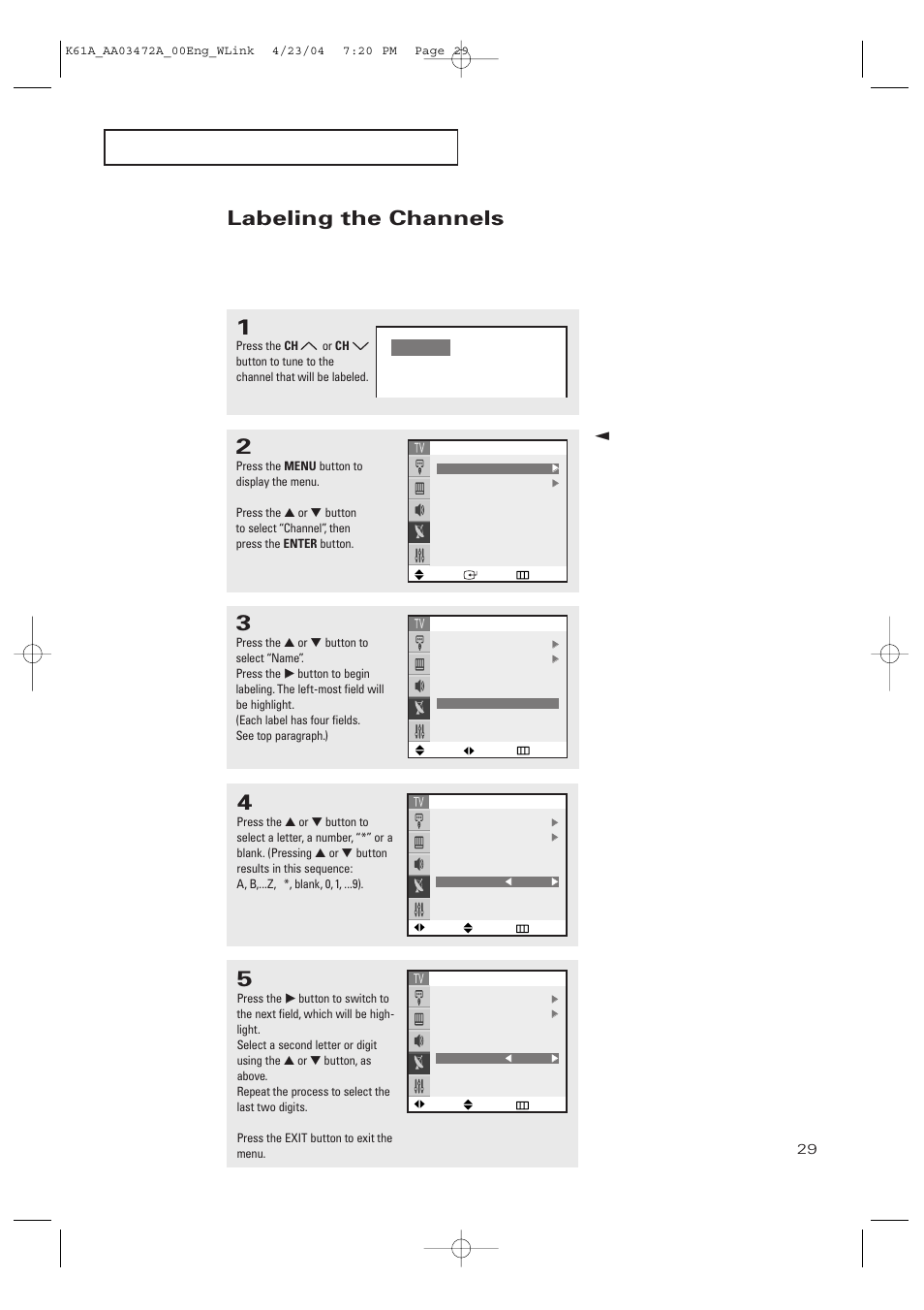Labeling the channels | Samsung CL32A20HE User Manual | Page 29 / 80