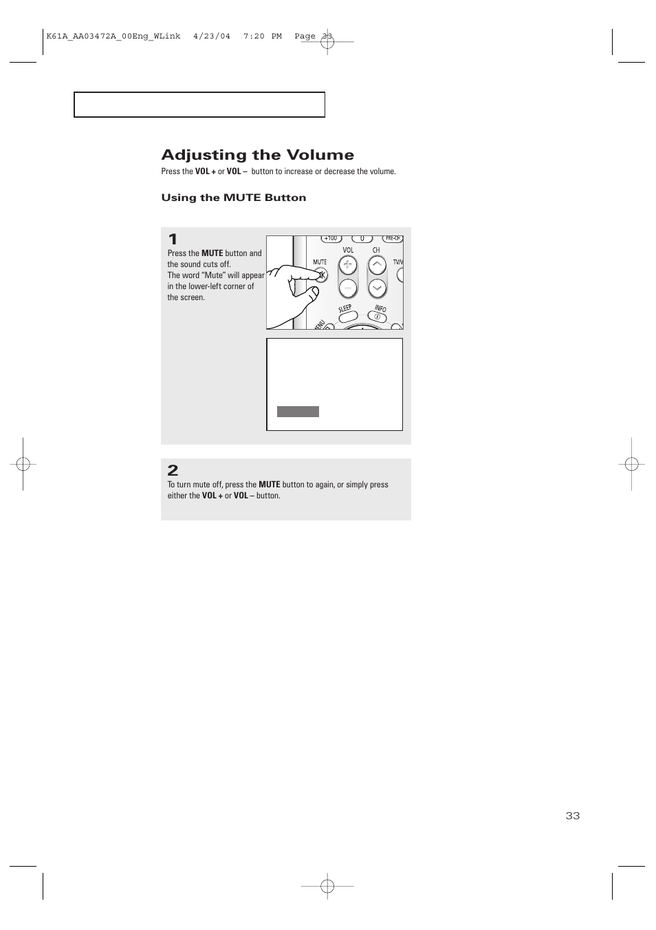 Adjusting the volume | Samsung CL32A20HE User Manual | Page 33 / 80