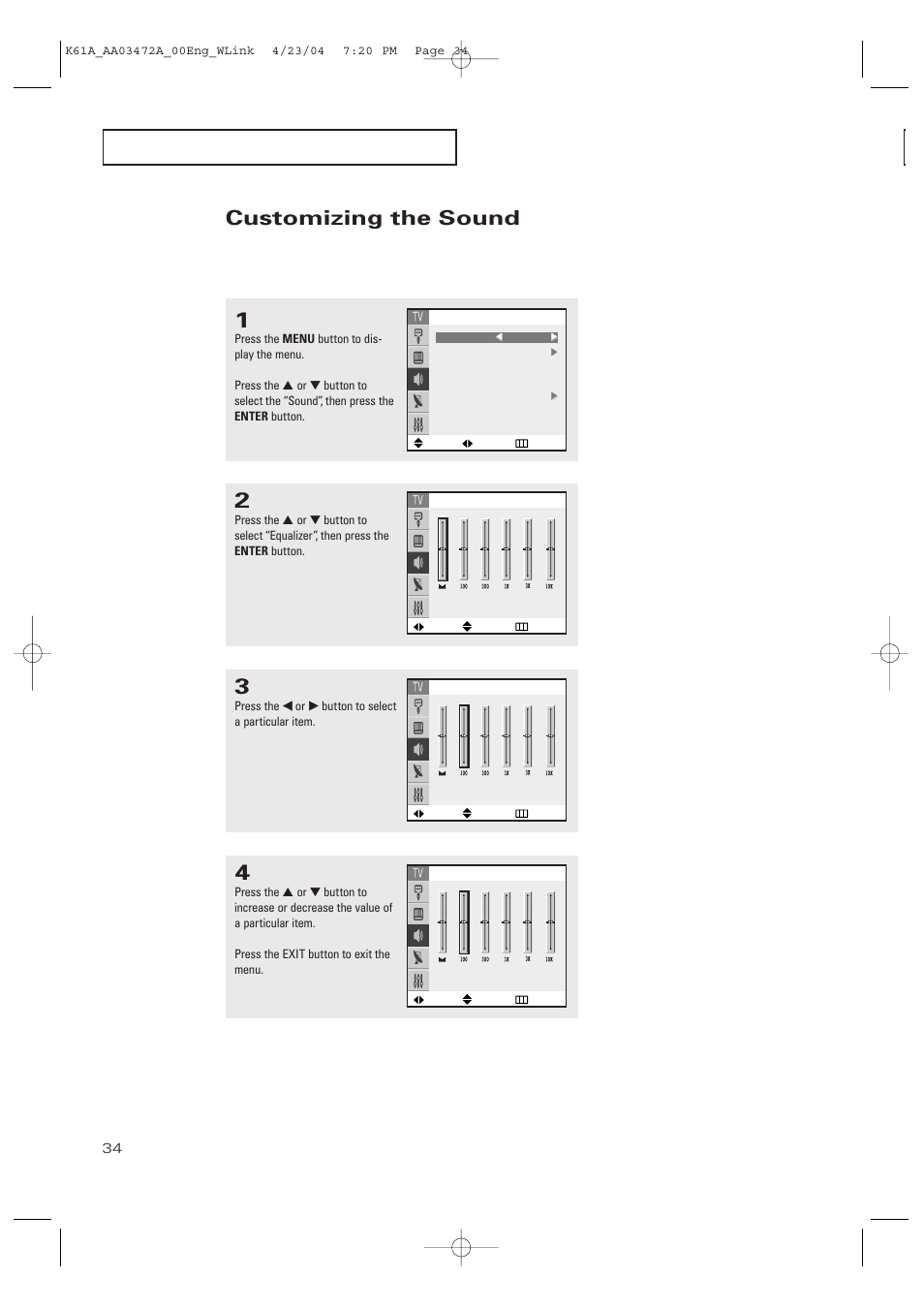 Customizing the sound | Samsung CL32A20HE User Manual | Page 34 / 80