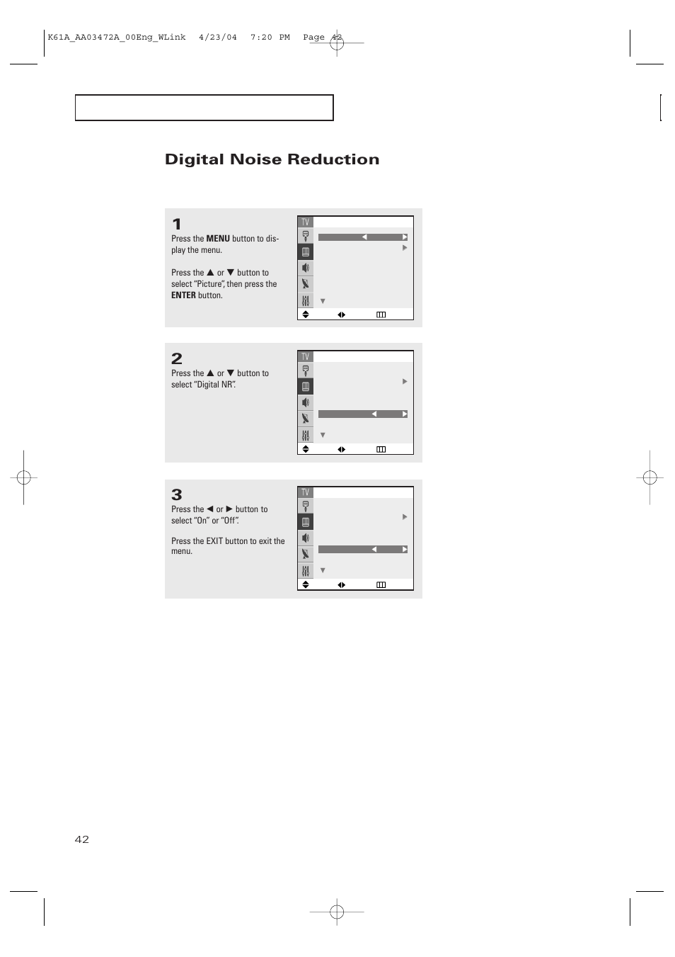 Digital noise reduction | Samsung CL32A20HE User Manual | Page 42 / 80