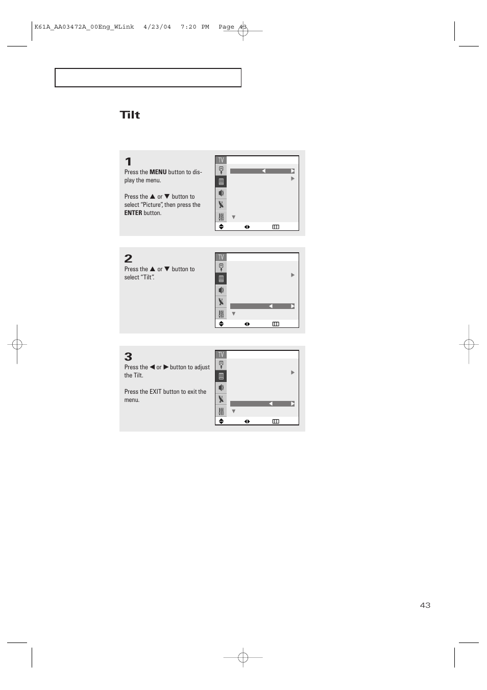 Tilt | Samsung CL32A20HE User Manual | Page 43 / 80