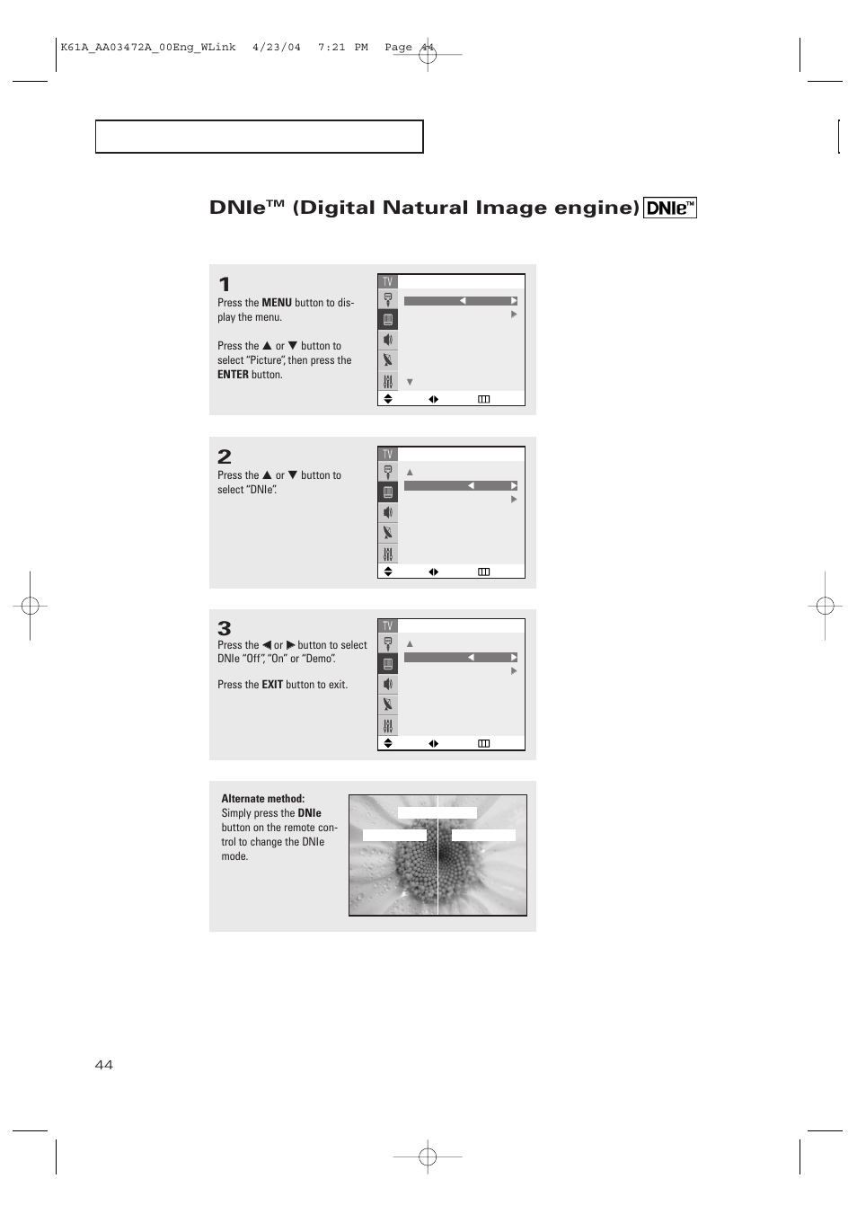 Dnietm (digital natural image engine), Dnie, Digital natural image engine) | Samsung CL32A20HE User Manual | Page 44 / 80