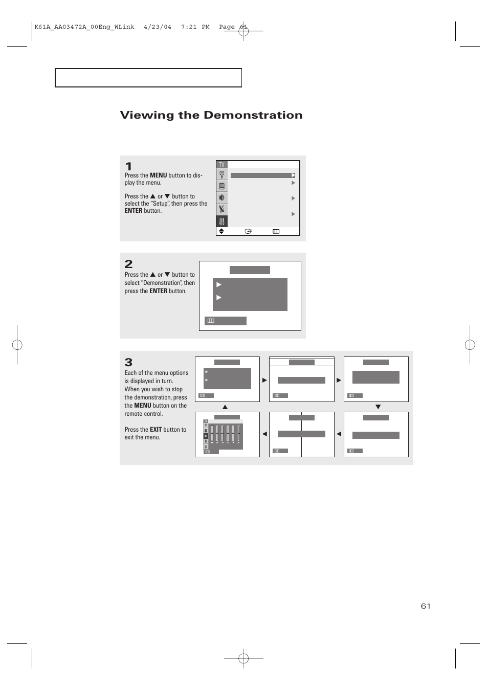 Viewing the demonstration | Samsung CL32A20HE User Manual | Page 61 / 80