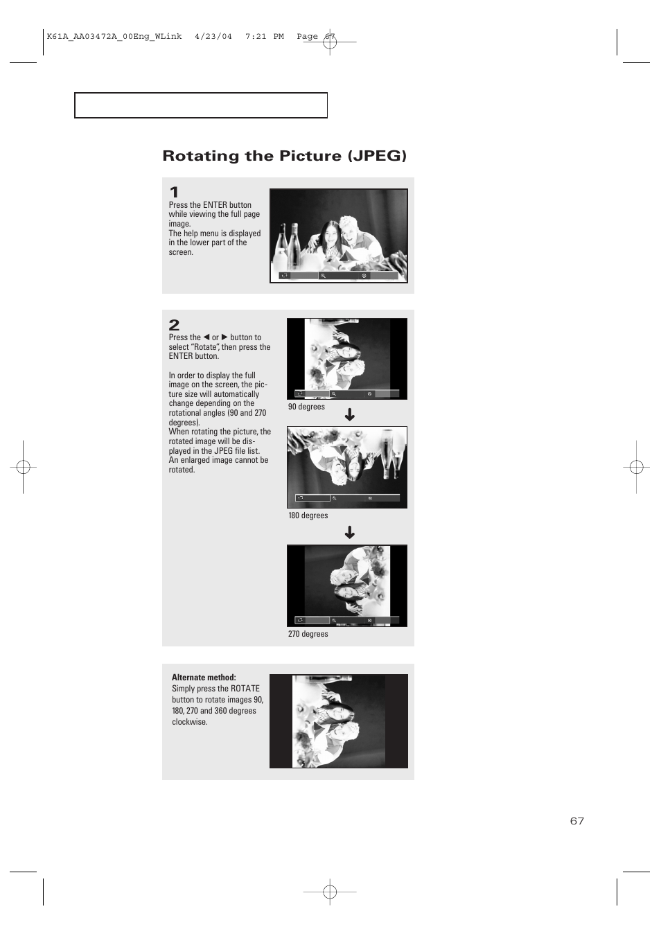 Rotating the picture (jpeg) | Samsung CL32A20HE User Manual | Page 67 / 80