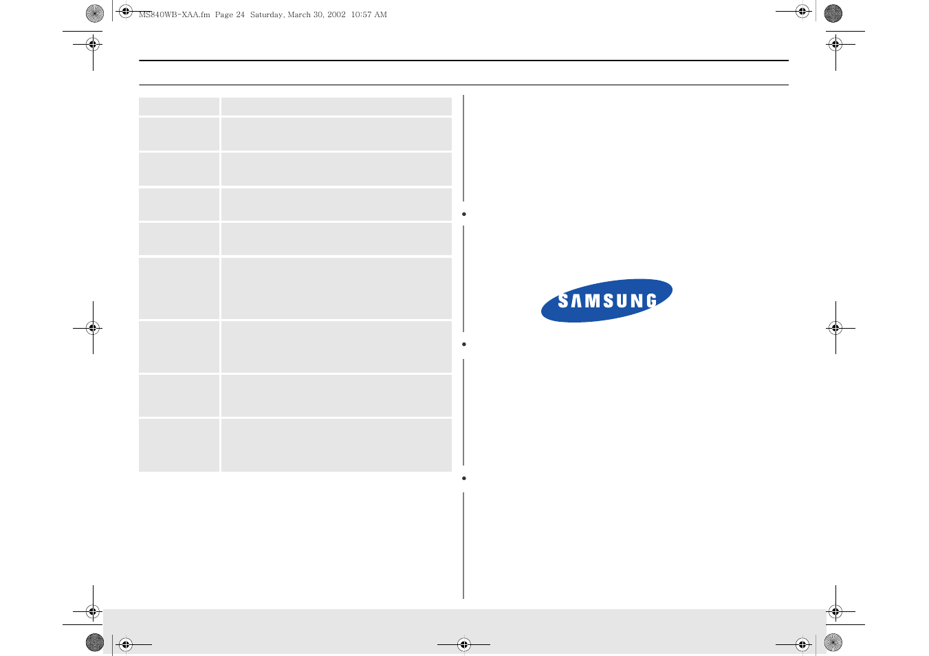 Quick reference(english) | Samsung MS1040WB User Manual | Page 24 / 24