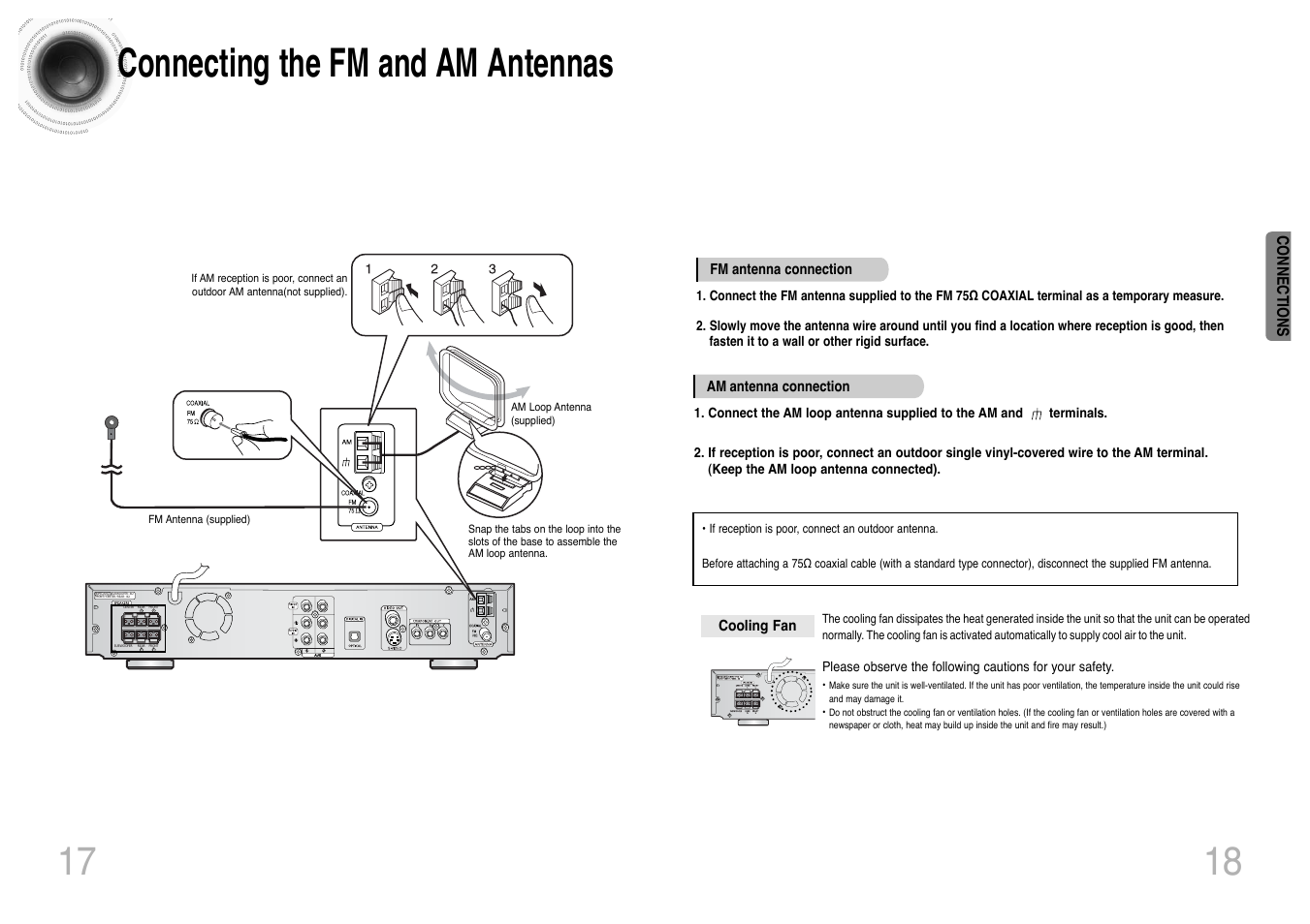 Connecting the fm and am antennas | Samsung HT-DS420 User Manual | Page 10 / 38