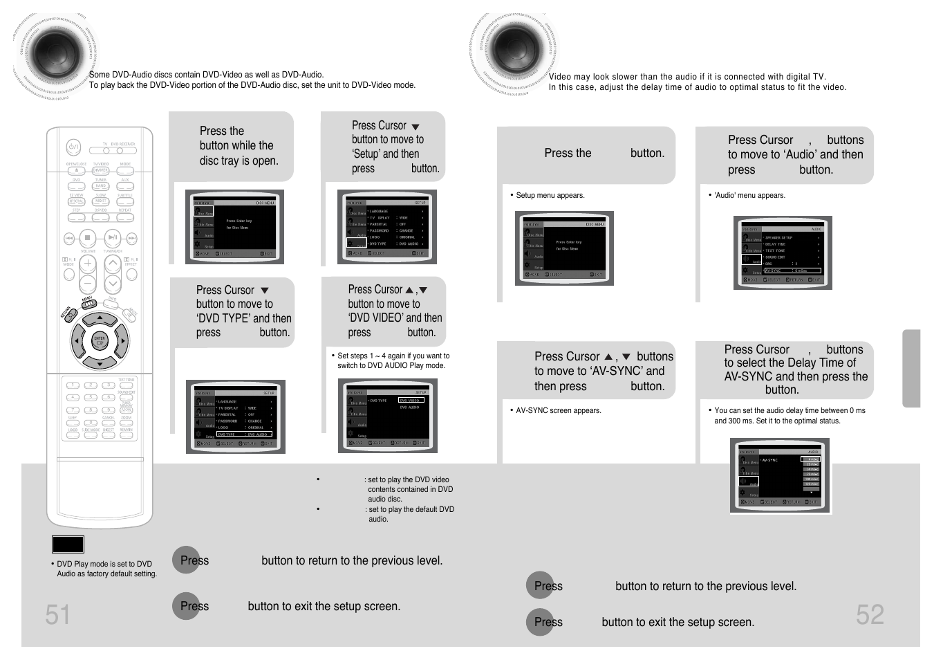 Dvd playback mode, Av sync setup | Samsung HT-DS420 User Manual | Page 27 / 38