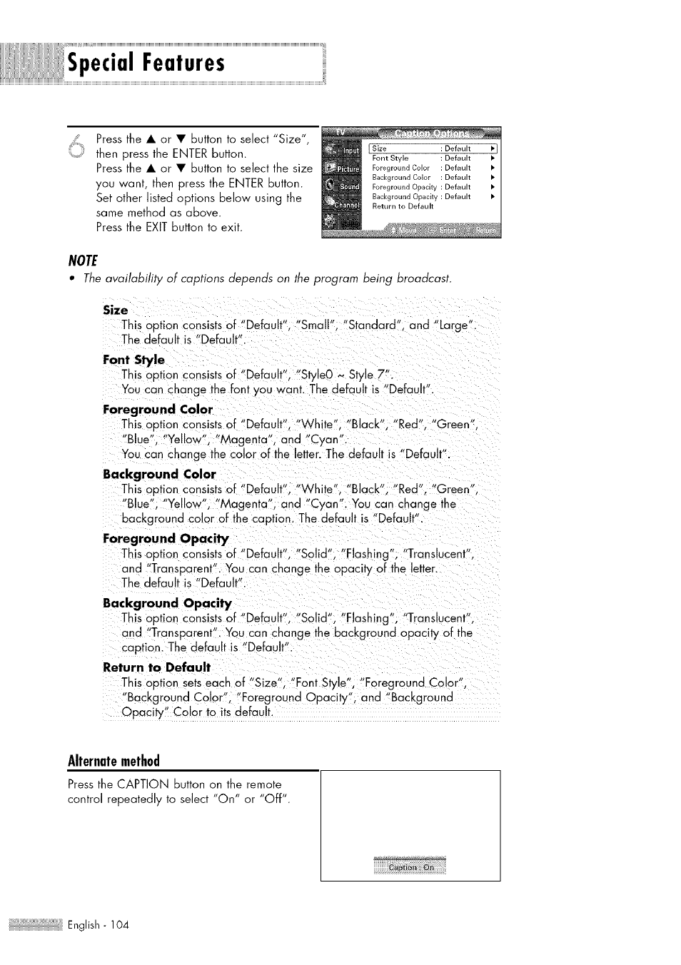 Special features | Samsung HL-$4676S User Manual | Page 104 / 135