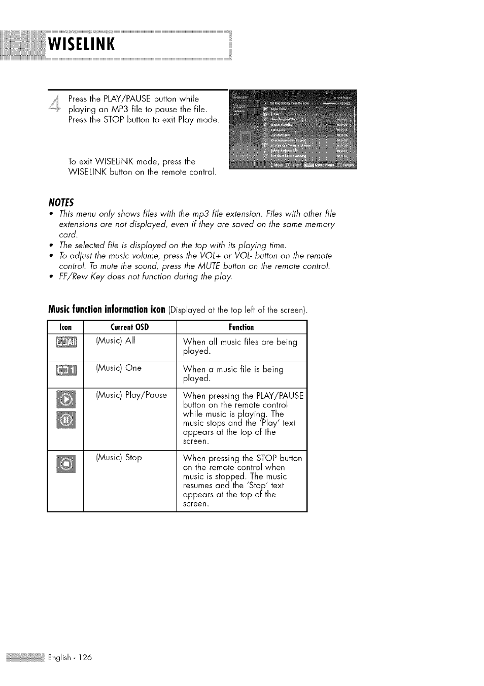 Wiselink, Displayed at the top left of the screen) | Samsung HL-$4676S User Manual | Page 126 / 135