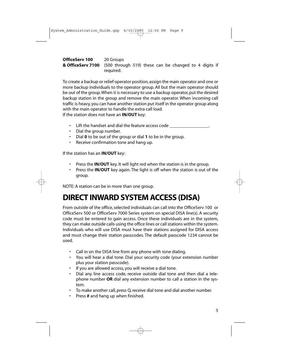 Direct inward system access (disa) | Samsung OfficeServ 7000 Series User Manual | Page 10 / 46