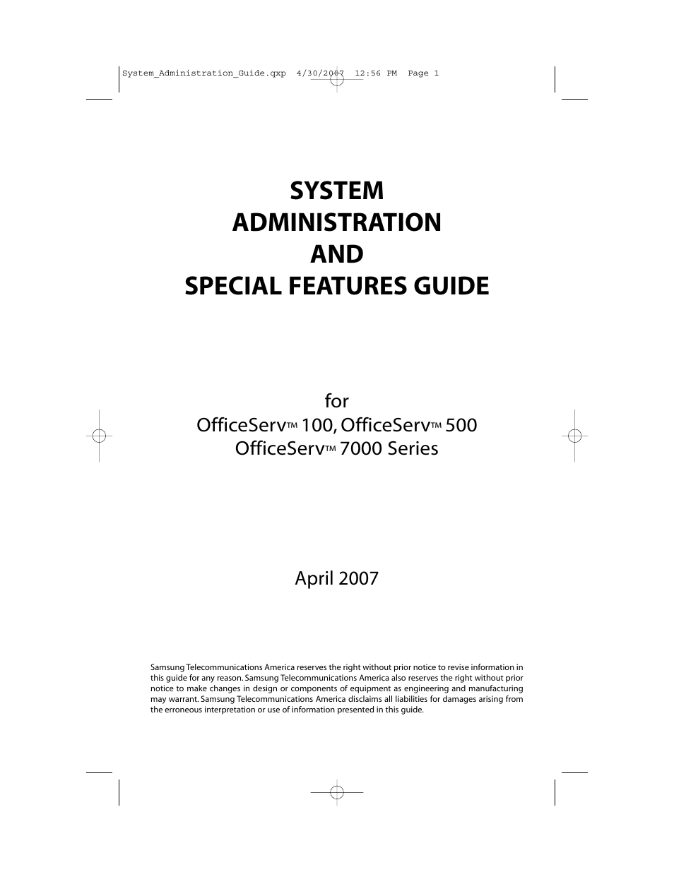 System administration and special features guide | Samsung OfficeServ 7000 Series User Manual | Page 2 / 46