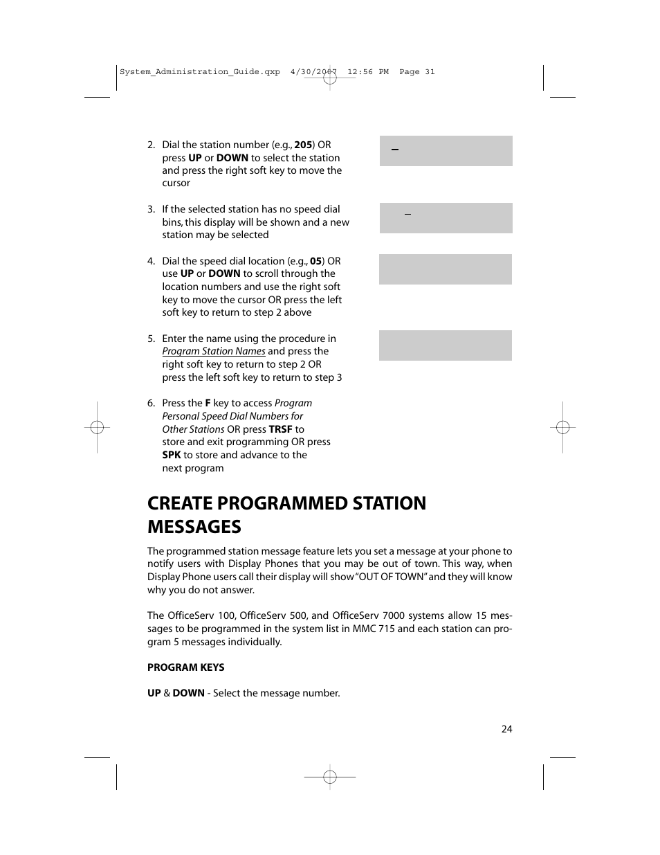 Create programmed station messages | Samsung OfficeServ 7000 Series User Manual | Page 32 / 46