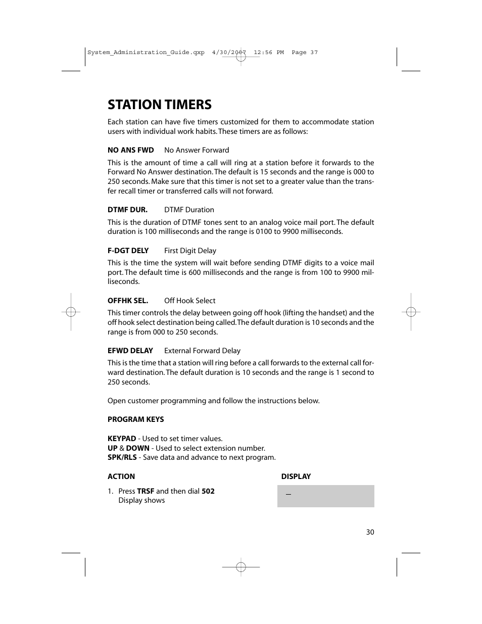 Station timers | Samsung OfficeServ 7000 Series User Manual | Page 38 / 46