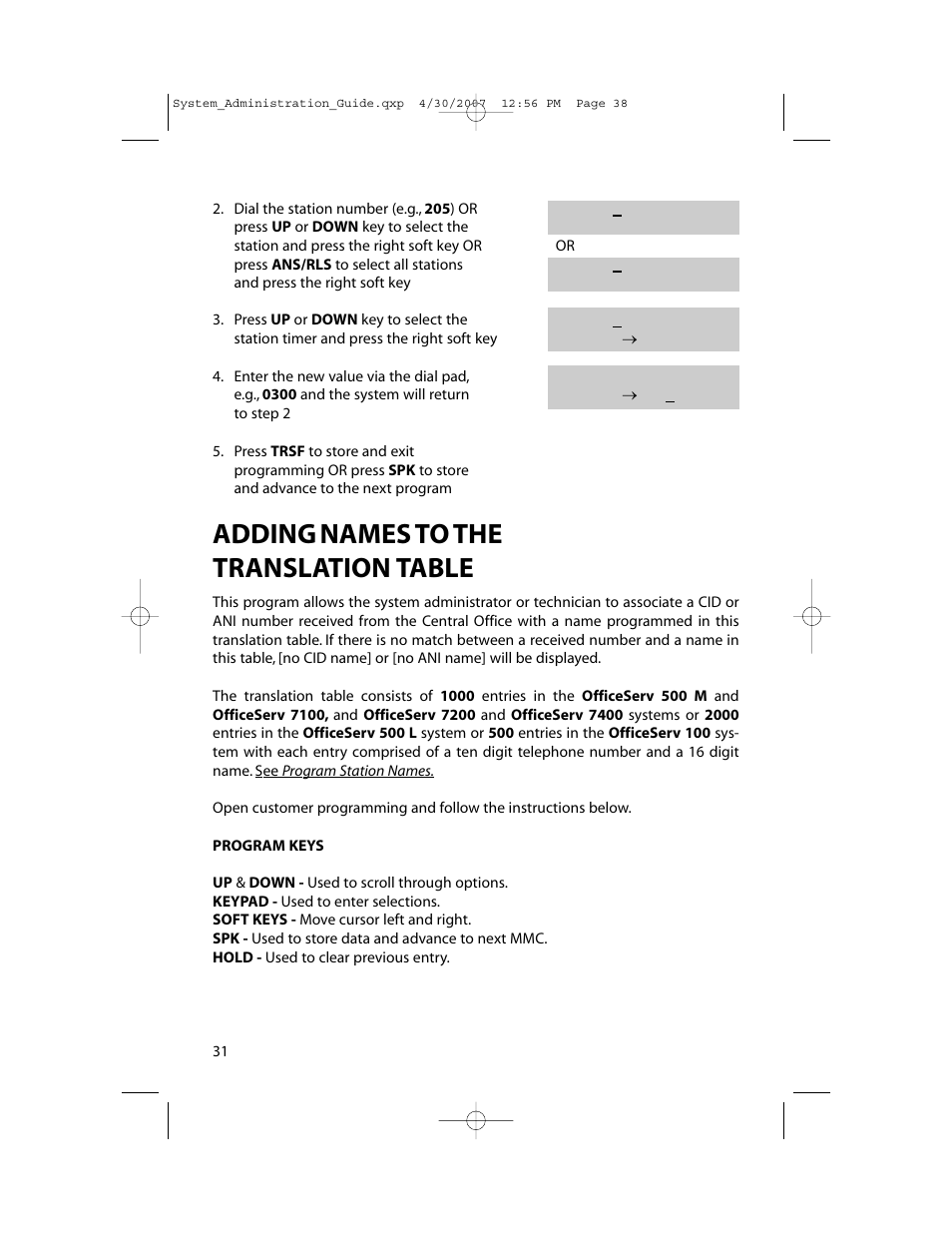 Adding names to the translation table | Samsung OfficeServ 7000 Series User Manual | Page 39 / 46