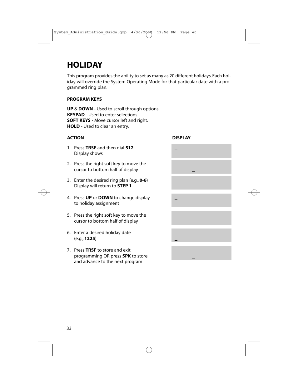 Holiday | Samsung OfficeServ 7000 Series User Manual | Page 41 / 46