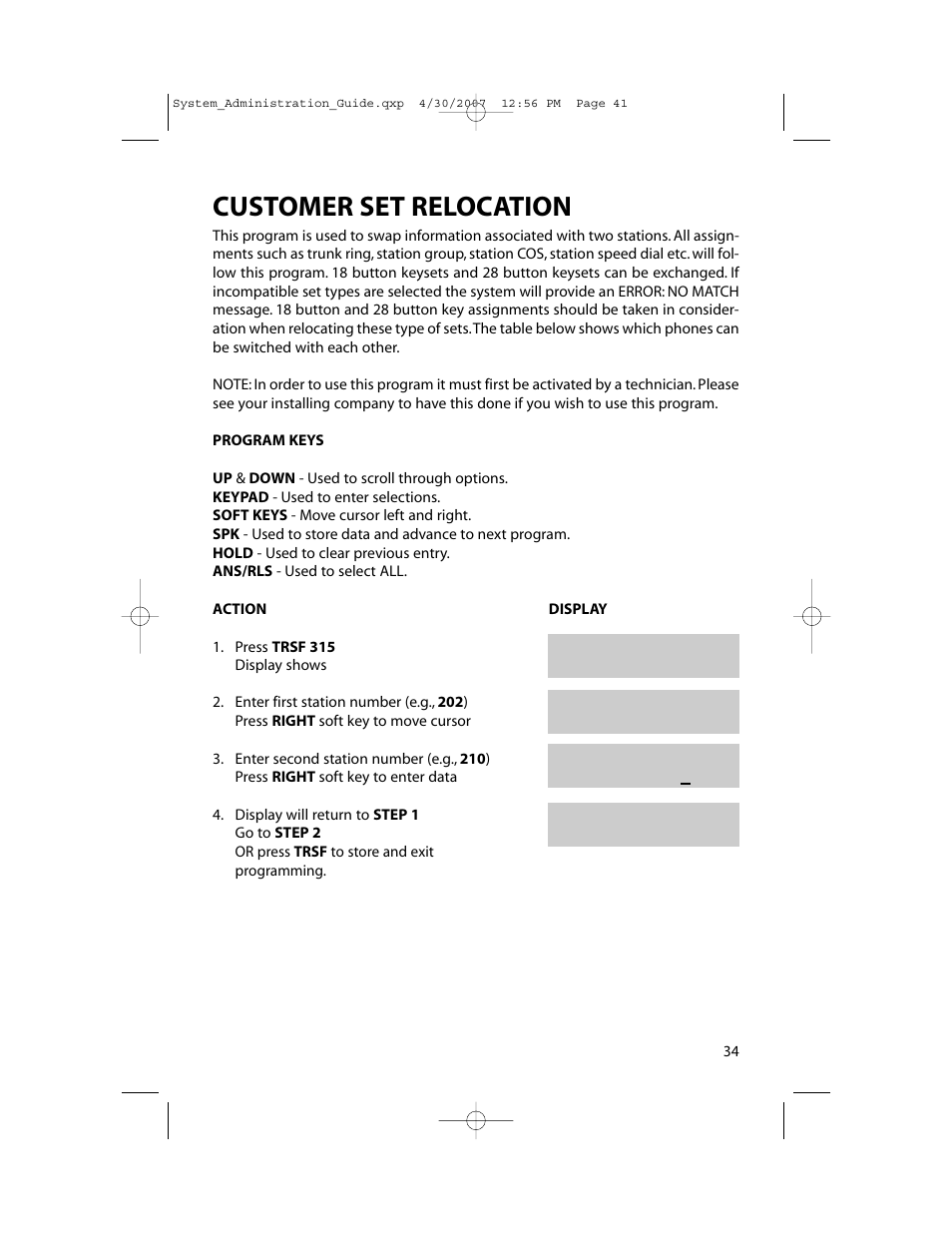 Customer set relocation | Samsung OfficeServ 7000 Series User Manual | Page 42 / 46