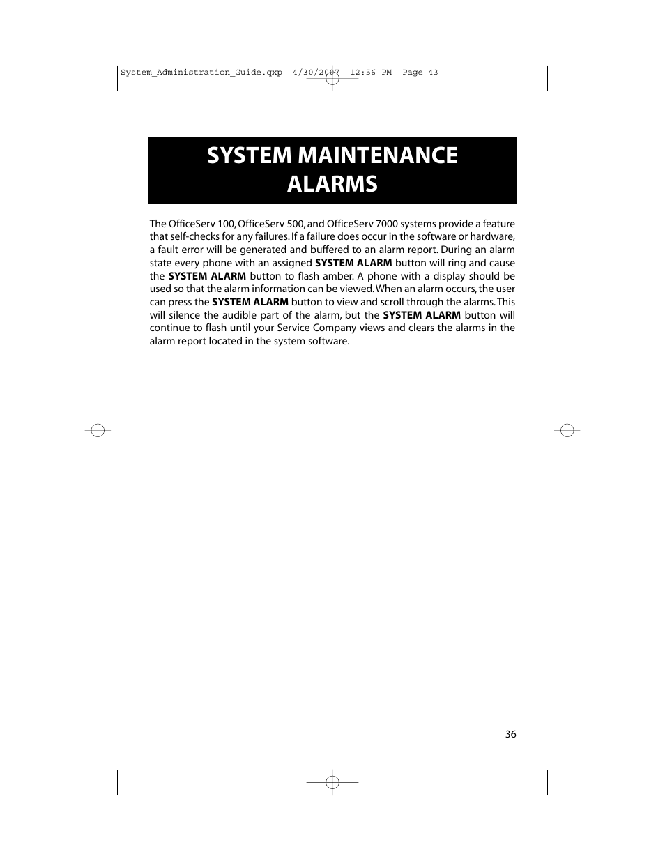 System maintenance alarms | Samsung OfficeServ 7000 Series User Manual | Page 44 / 46