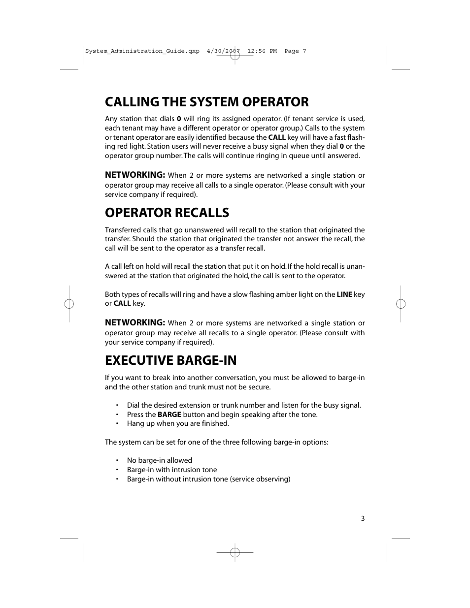 Calling the system operator, Operator recalls, Executive barge-in | Samsung OfficeServ 7000 Series User Manual | Page 8 / 46
