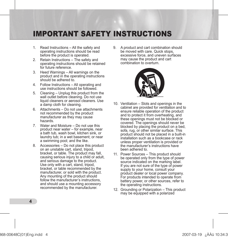 Important safety instructions | Samsung SCC-B5352P User Manual | Page 4 / 18