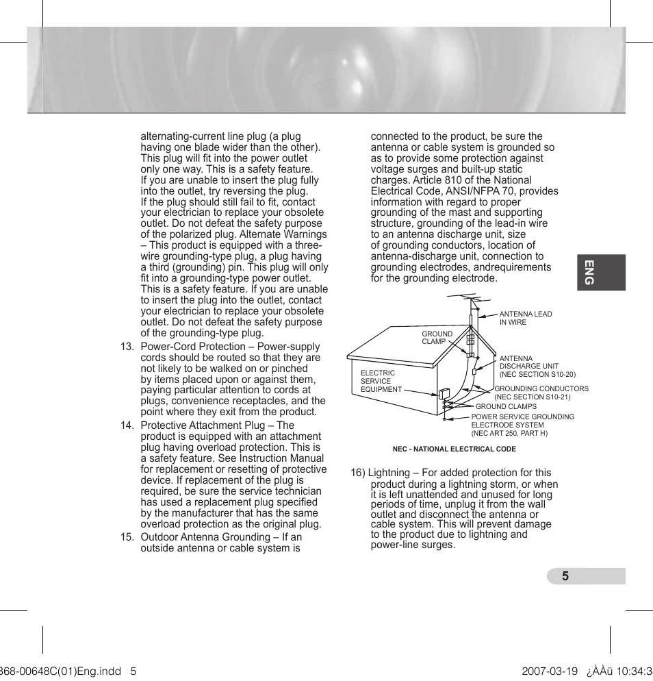 Important safety instructions | Samsung SCC-B5352P User Manual | Page 5 / 18