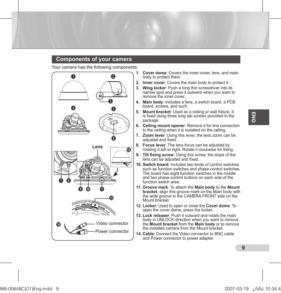 Components of your camera | Samsung SCC-B5352P User Manual | Page 9 / 18