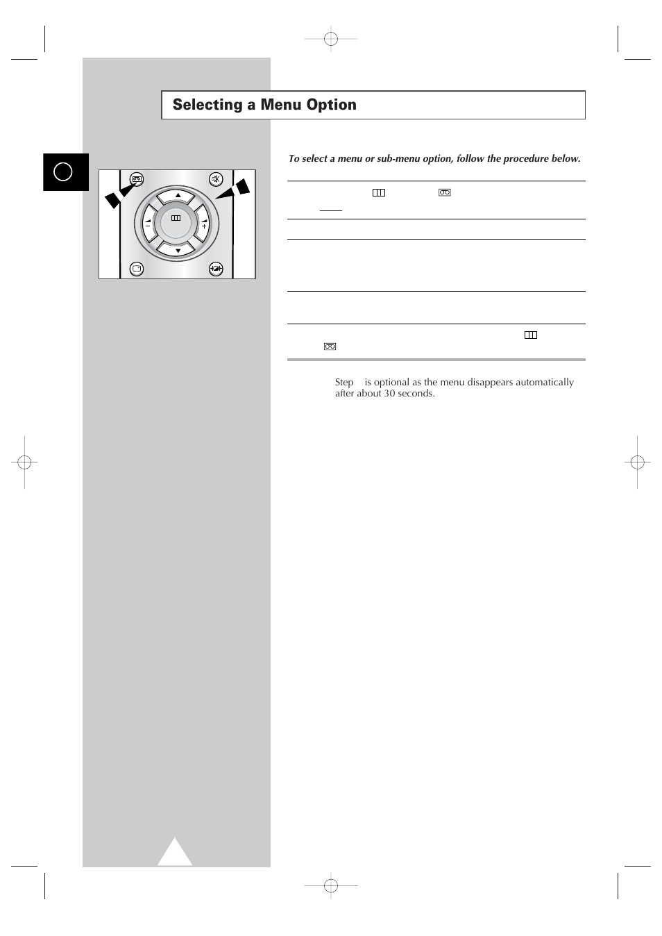 Selecting a menu option | Samsung Colour TV/VCR User Manual | Page 10 / 56