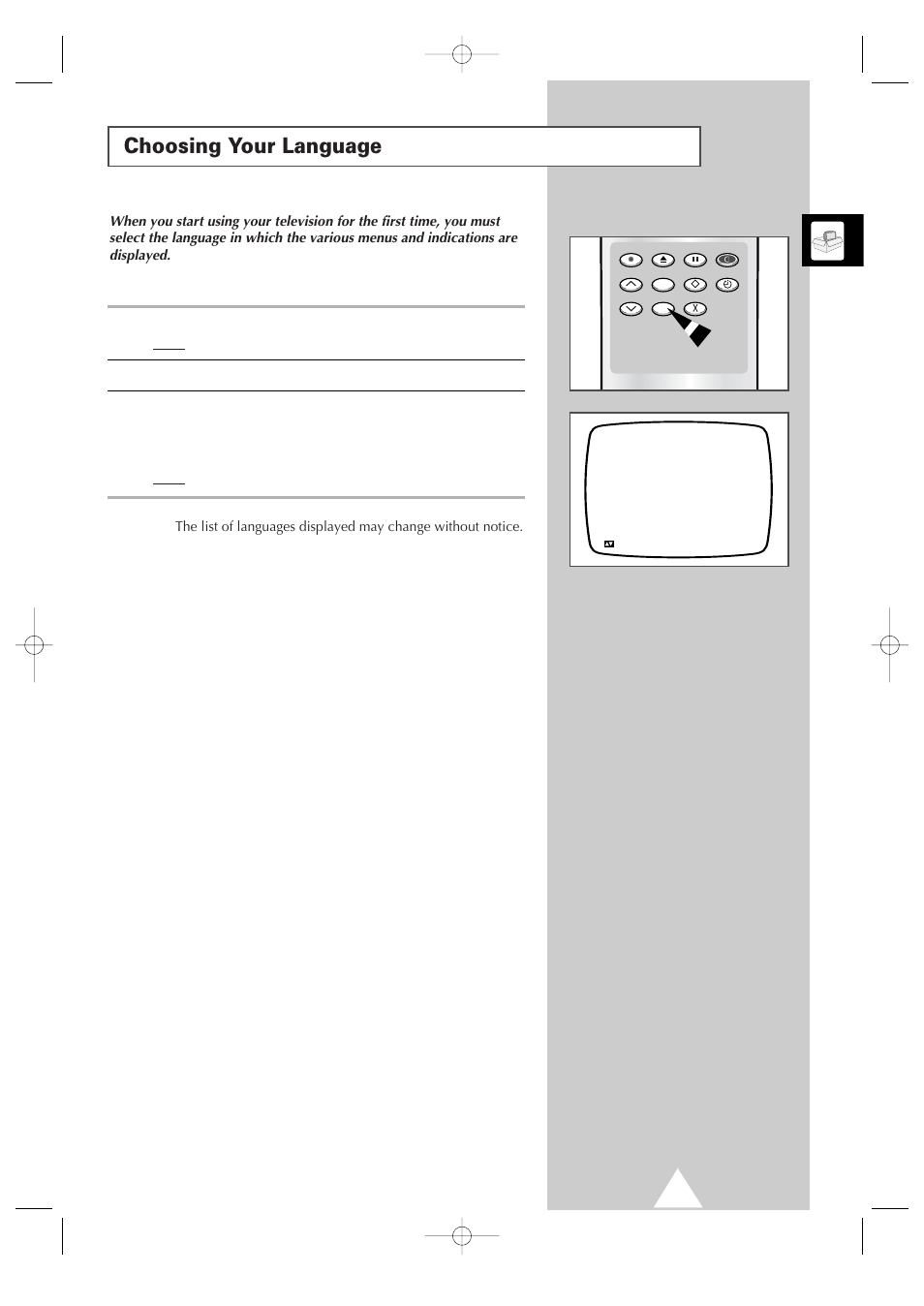 Choosing your language | Samsung Colour TV/VCR User Manual | Page 11 / 56