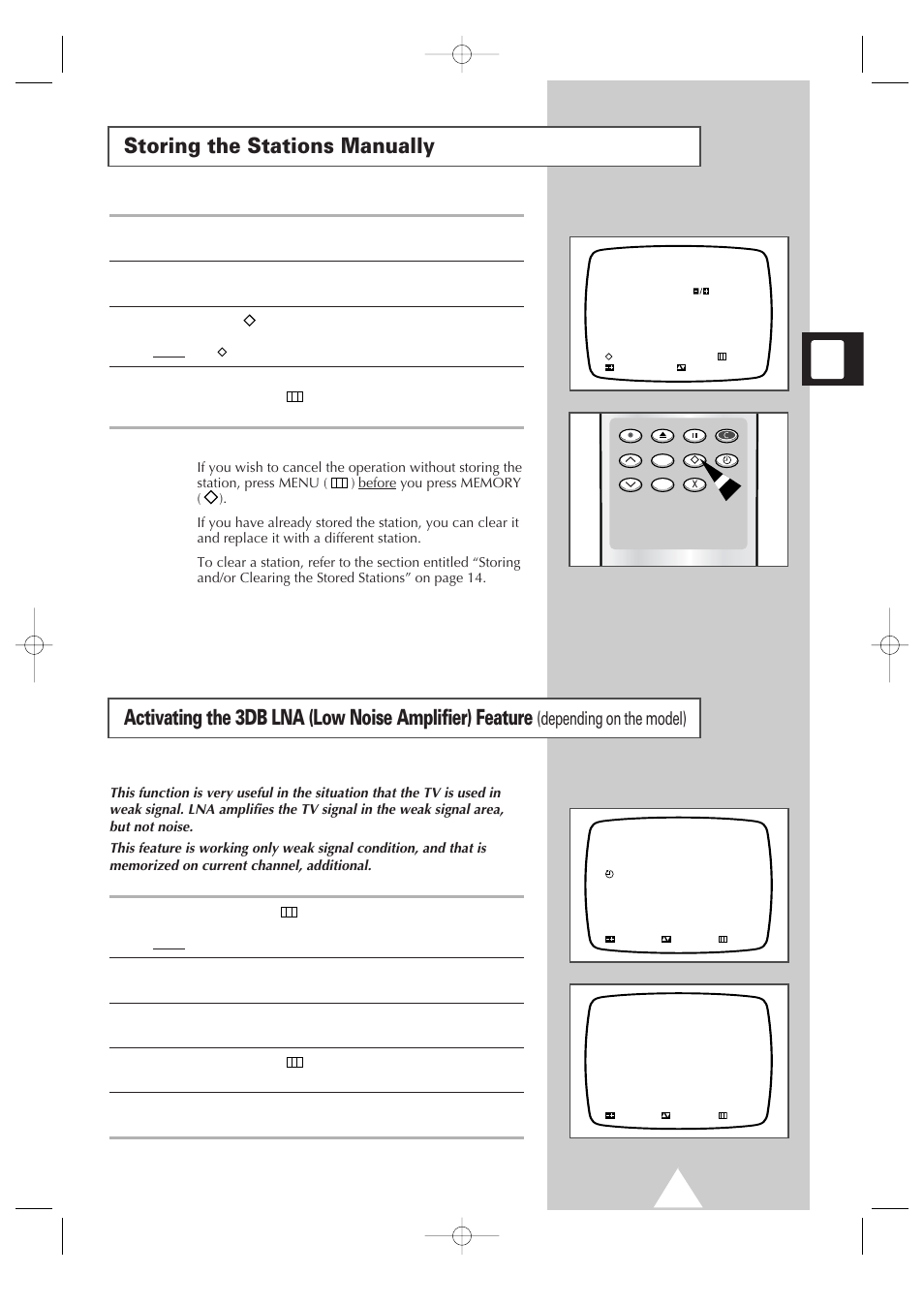 Storing the stations manually, Cont.), Depending on the model) | Samsung Colour TV/VCR User Manual | Page 17 / 56