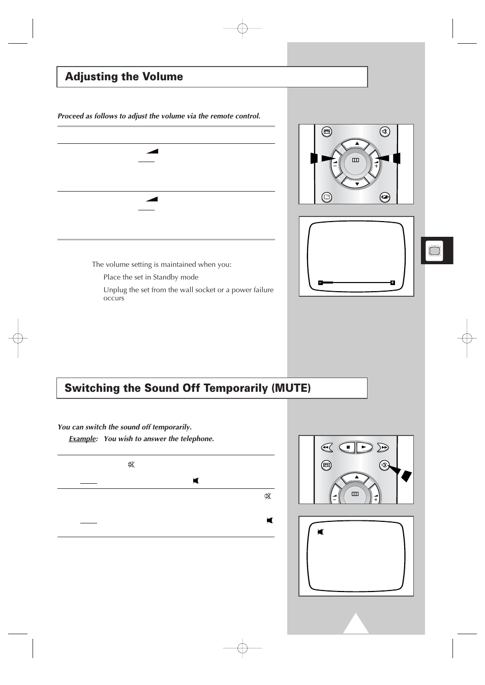 Adjusting the volume, Switching the sound off temporarily (mute) | Samsung Colour TV/VCR User Manual | Page 19 / 56