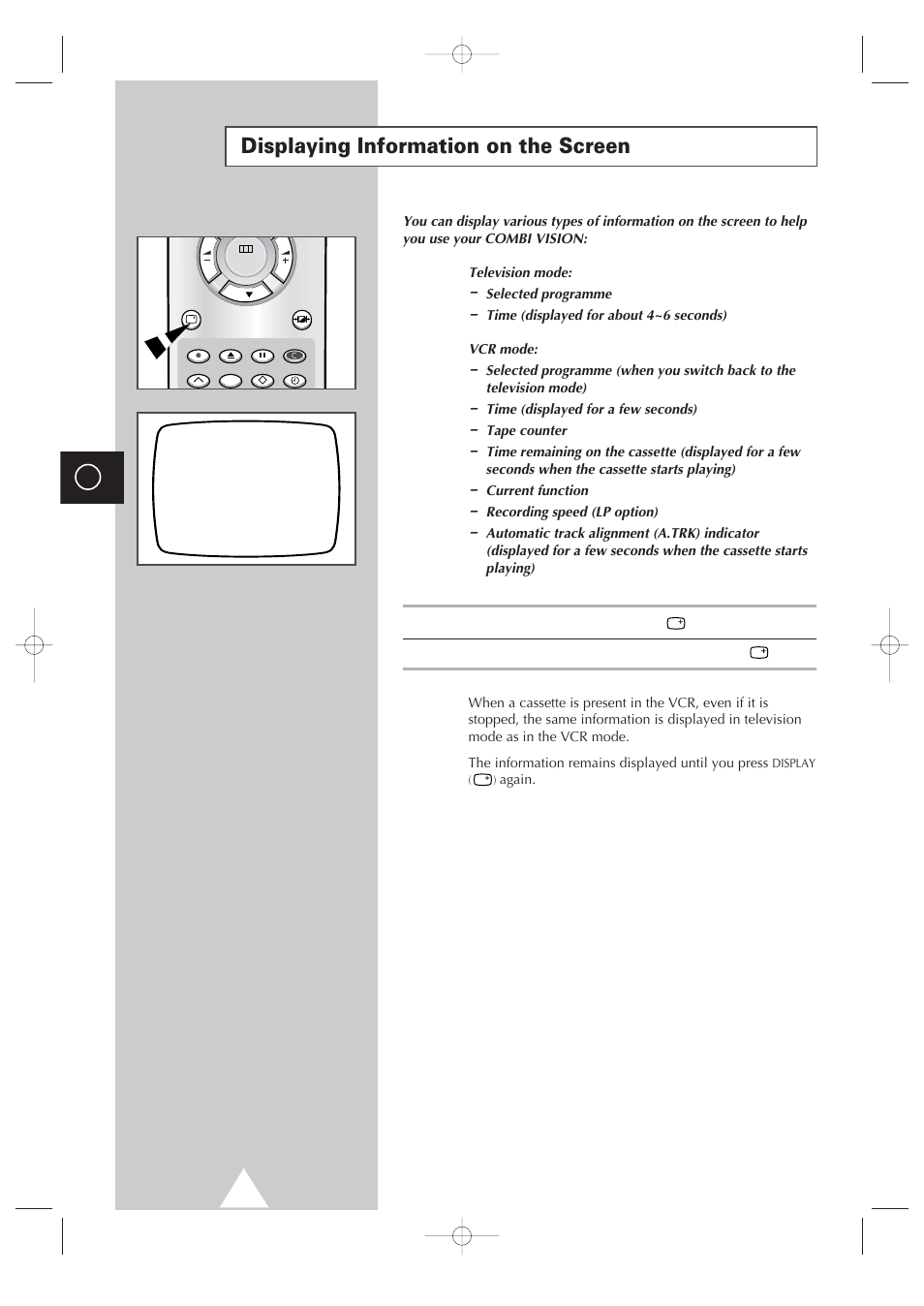 Displaying information on the screen | Samsung Colour TV/VCR User Manual | Page 22 / 56