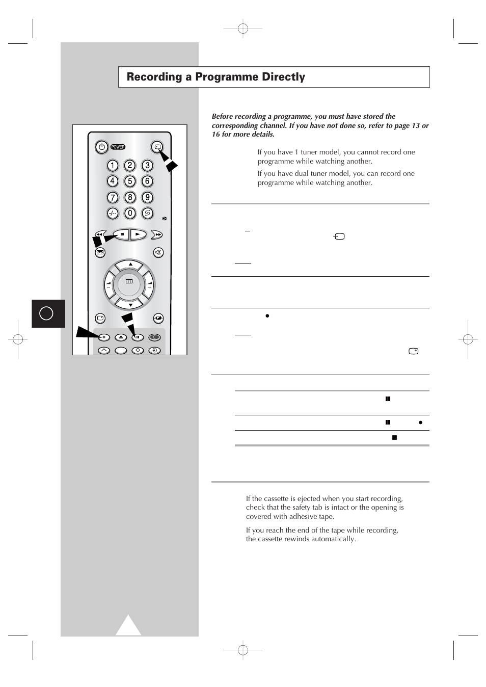Recording a programme directly | Samsung Colour TV/VCR User Manual | Page 28 / 56