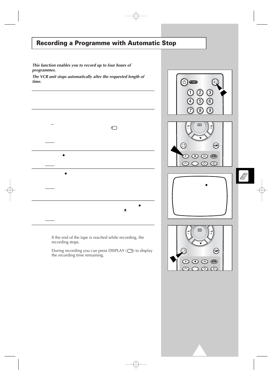 Recording a programme with automatic stop | Samsung Colour TV/VCR User Manual | Page 29 / 56