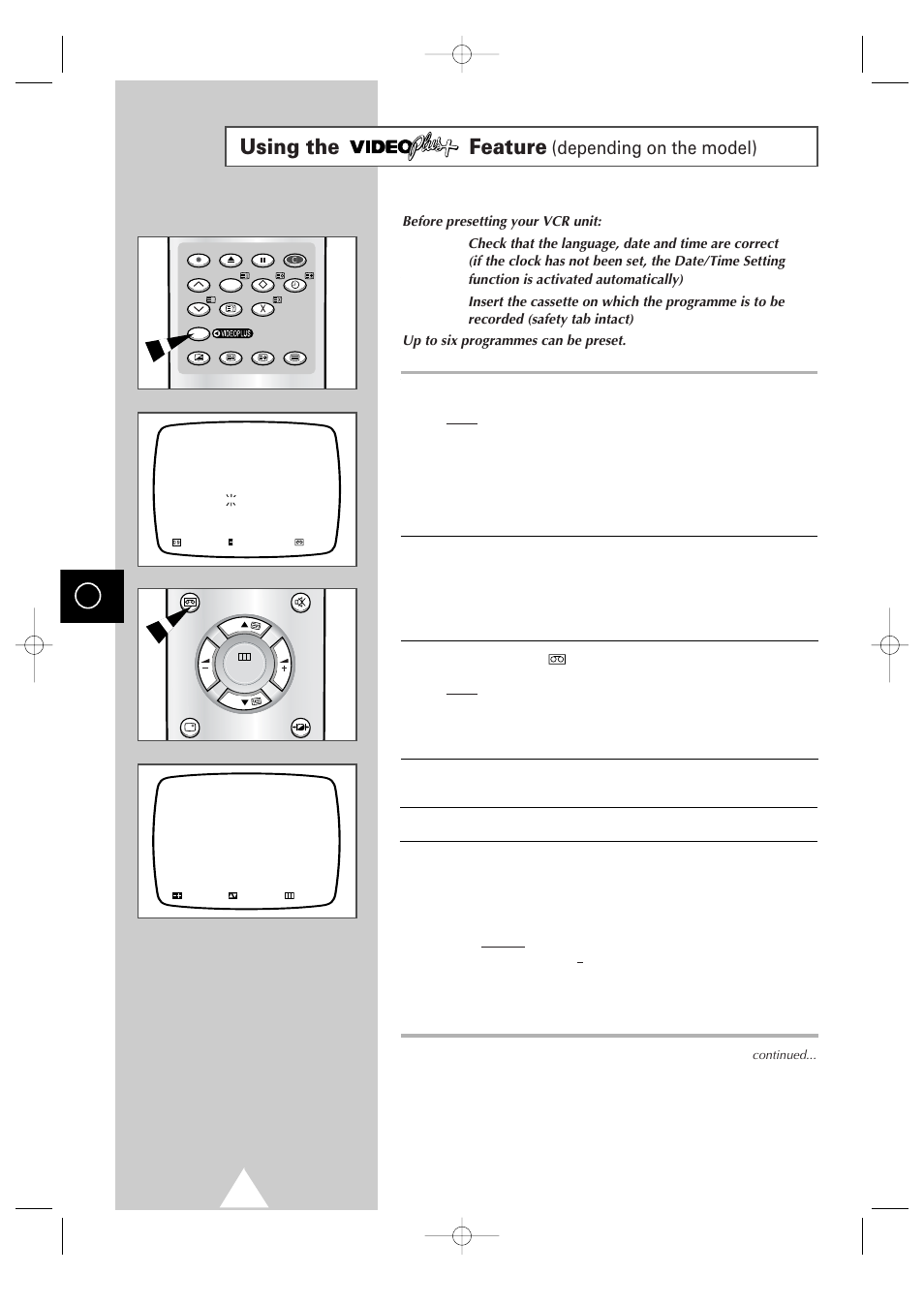 Using the feature (depending on the model) tm, Using the feature, Depending on the model) | Samsung Colour TV/VCR User Manual | Page 30 / 56