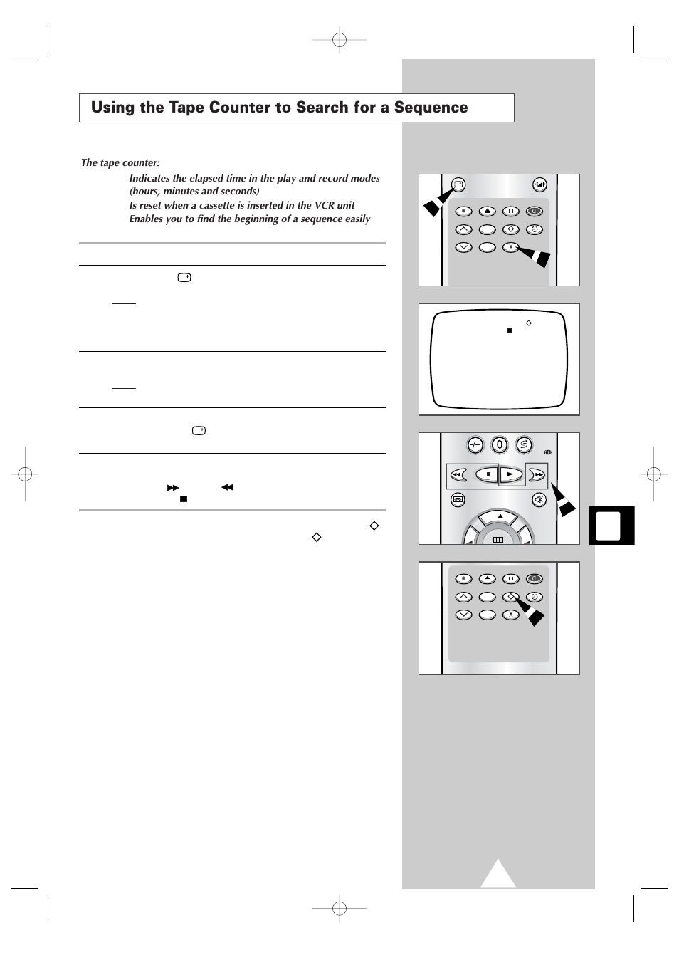 Using the tape counter to search for a sequence | Samsung Colour TV/VCR User Manual | Page 35 / 56