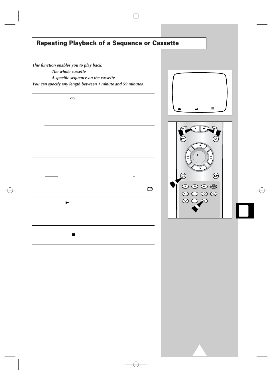 Repeating playback of a sequence or cassette | Samsung Colour TV/VCR User Manual | Page 37 / 56